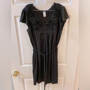 Black Cotton loose dress with funky bodice detail